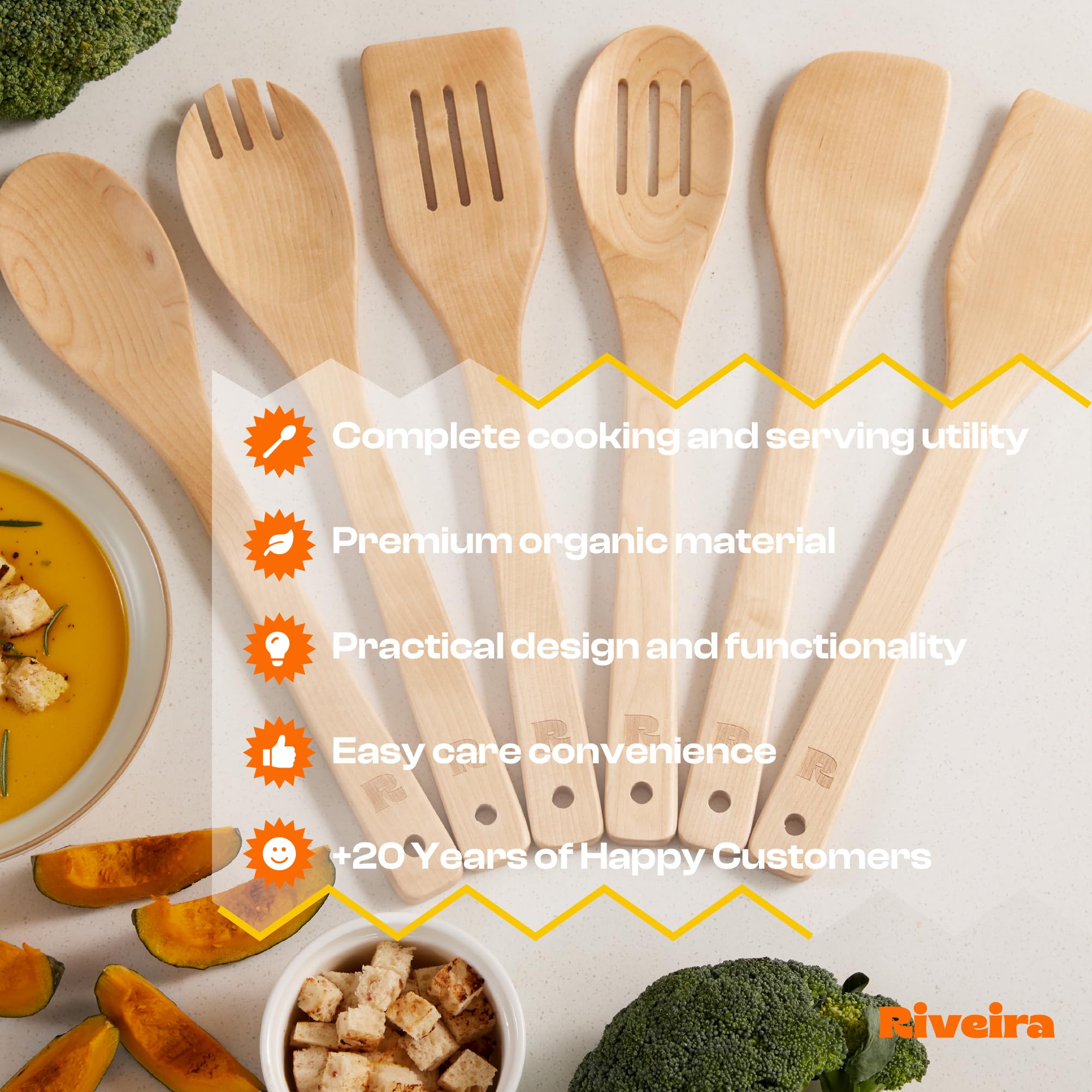 Riveira Premium Brown Bamboo Wooden Spoons for Cooking Set of 9 – Premium Brown Bamboo Wooden Cooking Utensils, Wooden Spatula, Wooden Spoon - Premium Quality Wooden Utensil Set for Non-Toxic Cooking