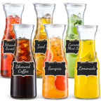 Set of 6 Glass Carafe with Lid, 1 Liter Beverage Serveware Carafe, Clear Glass Pitcher for Mimosa Bar, Brunch, Cold Water, Juice, Milk, Iced Tea, Lemonade
