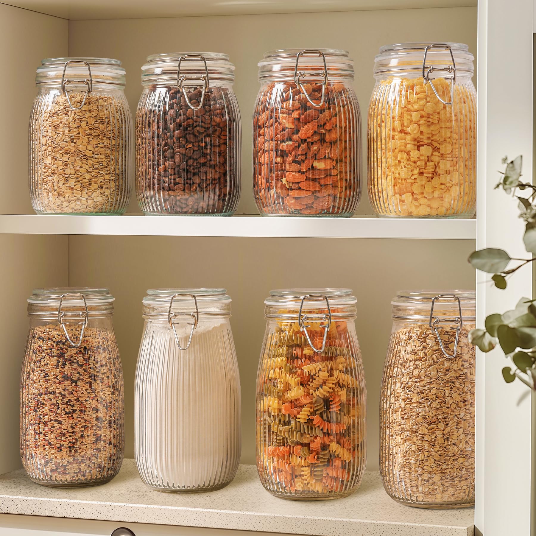 ComSaf Large Glass Jars with Lid 64 oz, Large Mason Jars Set of 3, Glass Canisters with Airtight Lids, Half Gallon Canning Jar with Seal Wire Clip Fastening for Kitchen, Pickle, Flour, Sugar, Cereal