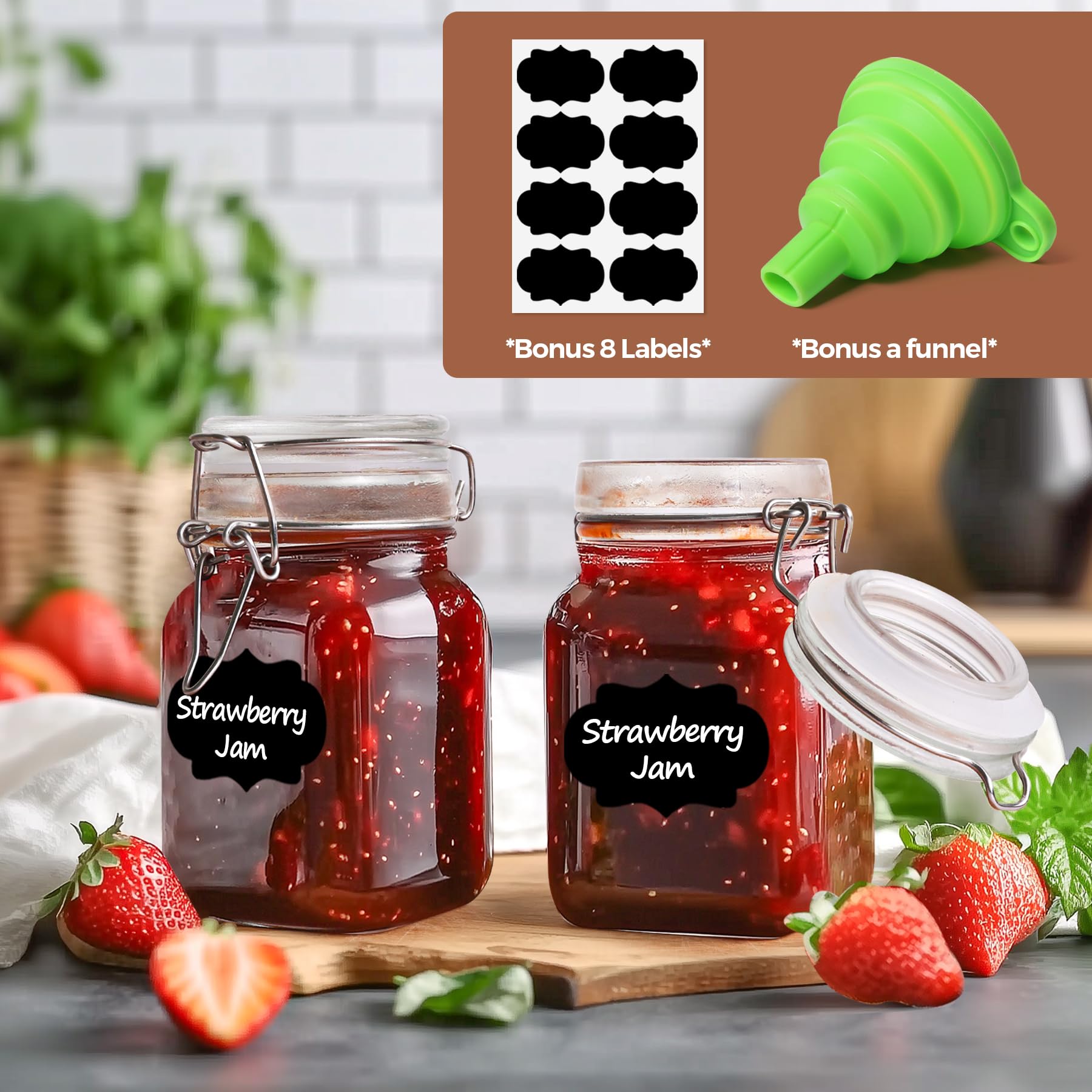 ComSaf Airtight Glass Jars with Lids 17oz Small Food Storage Container Set of 6 - Airtight Canister with Clear Preserving Seal Wire Clip Fastening for Kitchen Canning Pickling Mason jars