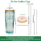 ANOTION Glass Cups with Lids and Straws - 40 Oz Tumbler with Handle and Straw Glass Water Bottles Drinking Glasses with Straws Iced Coffee Cups Travel Coffee Mug Smoothie Tumbler