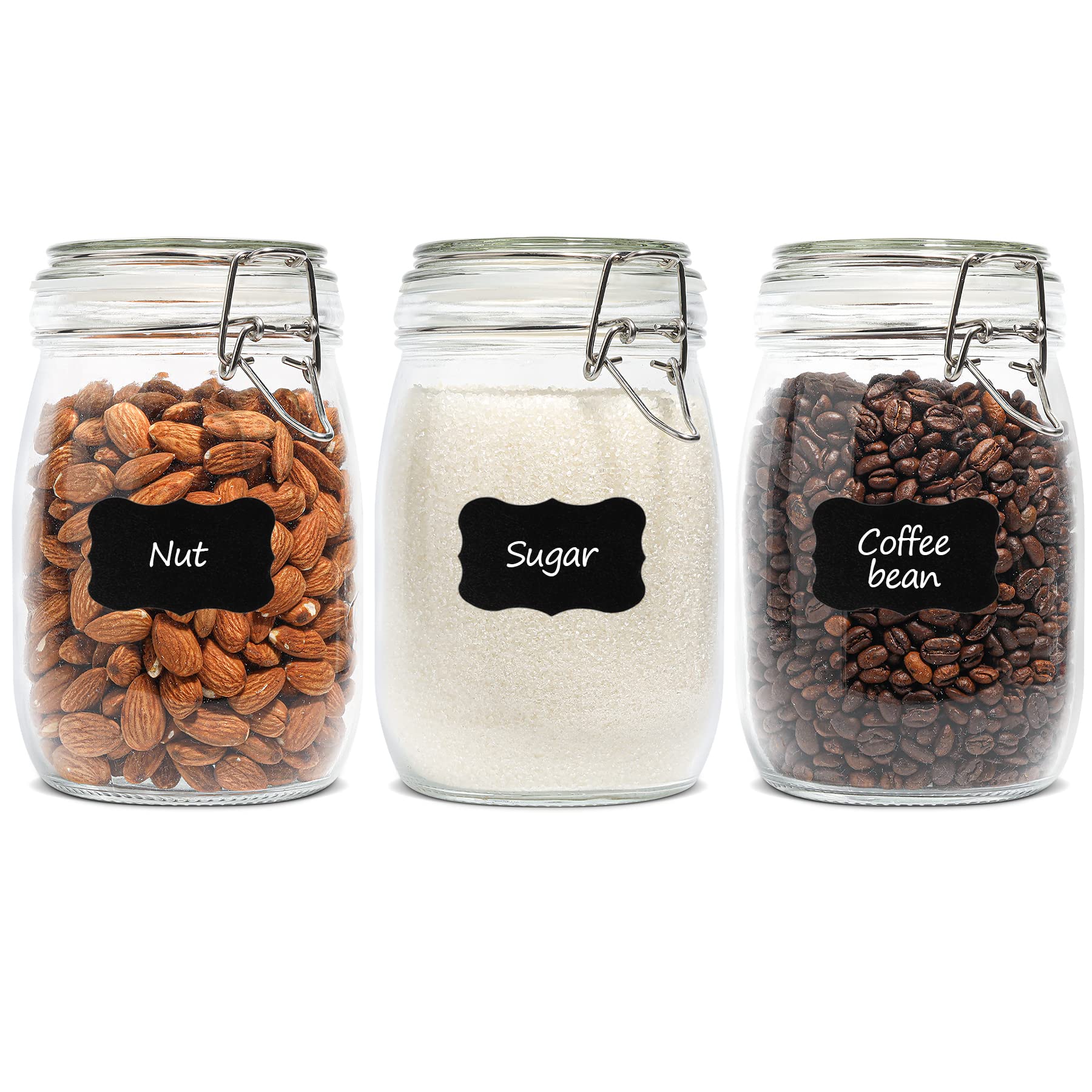 ComSaf Large Glass Jars with Lid 64 oz, Large Mason Jars Set of 3, Glass Canisters with Airtight Lids, Half Gallon Canning Jar with Seal Wire Clip Fastening for Kitchen, Pickle, Flour, Sugar, Cereal