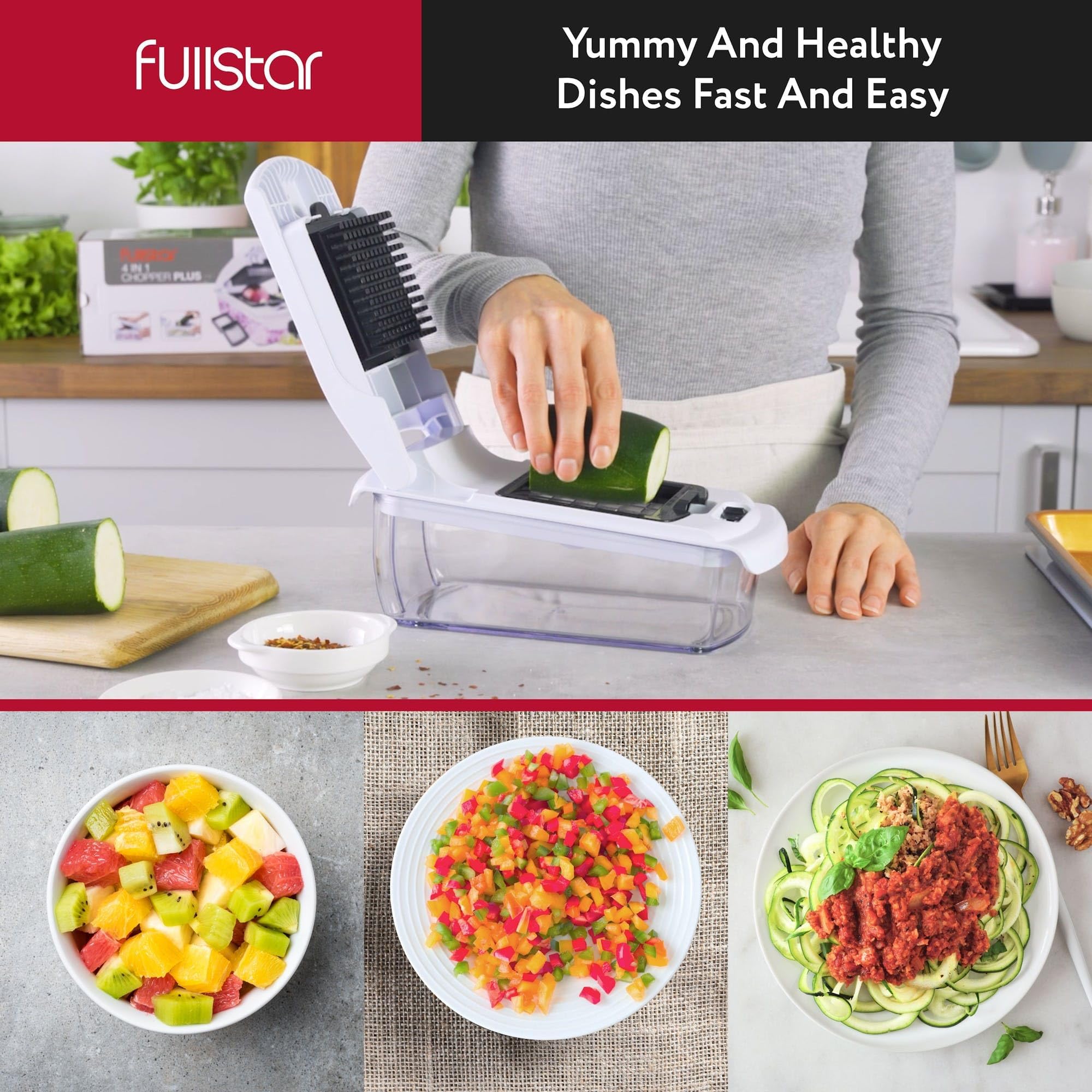 Fullstar The Original Pro Chopper - Vegetable Chopper and Spiralizer, Food Chopper with Container, Fruit Slicer, Kitchen Gadgets & Accessories, Home Essentials (4 in 1, White)