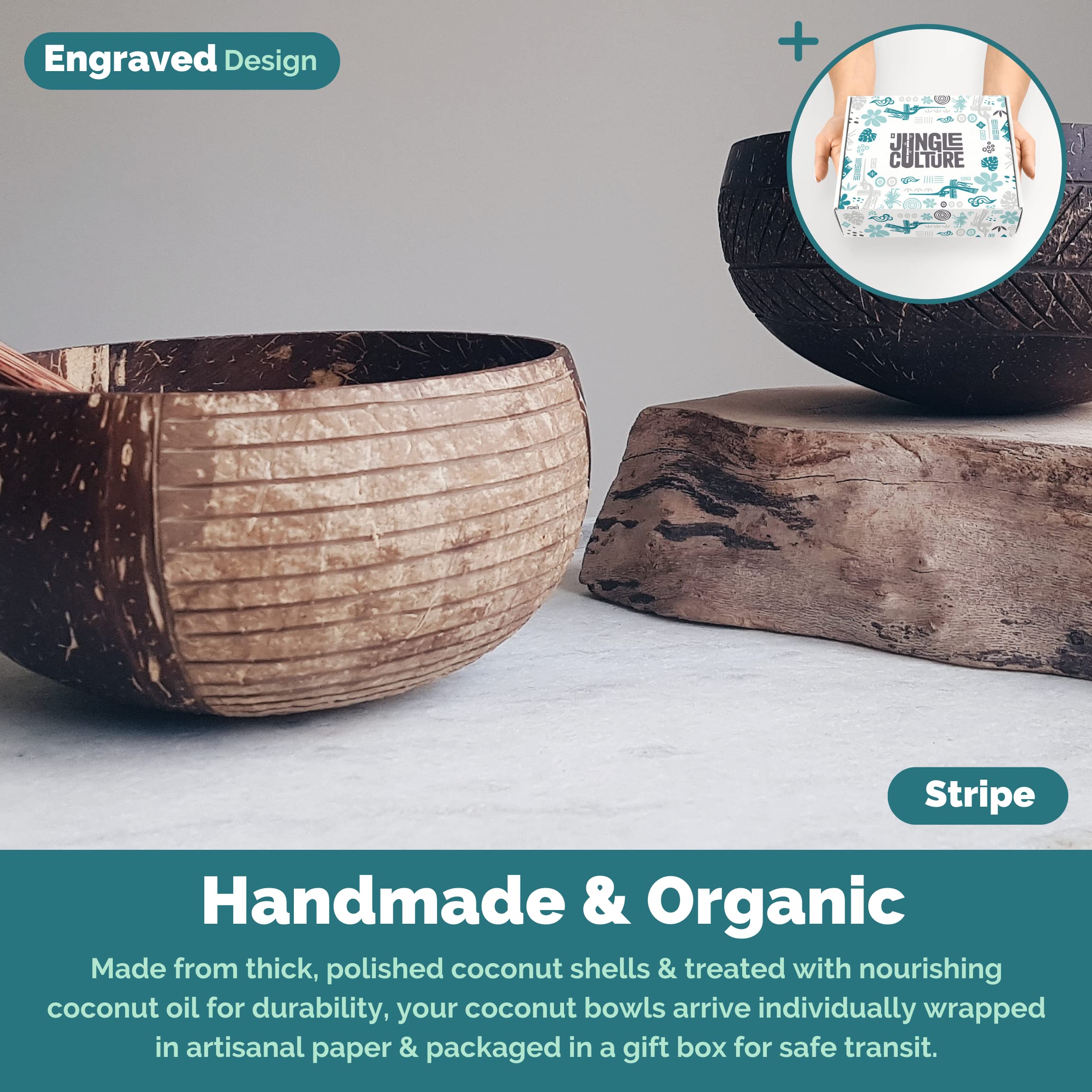 Jungle Culture 2 Polished Coconut Bowl and Wooden Spoons Set with Bamboo Straws • Natural Coconut Smoothie Bowls • Healthy Choice Coco Shell Acai & Buddha Bowls • Eco Friendly Vegan Gifts