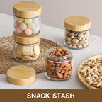 NETANY 4-pack 16oz Glass jars with Airtight Lids, Overnight Oats Containers with Bamboo Lids, Wide mouth Mason Salad jars, Glass Food Storage Containers for Snacks Yogurt Spice Sugar