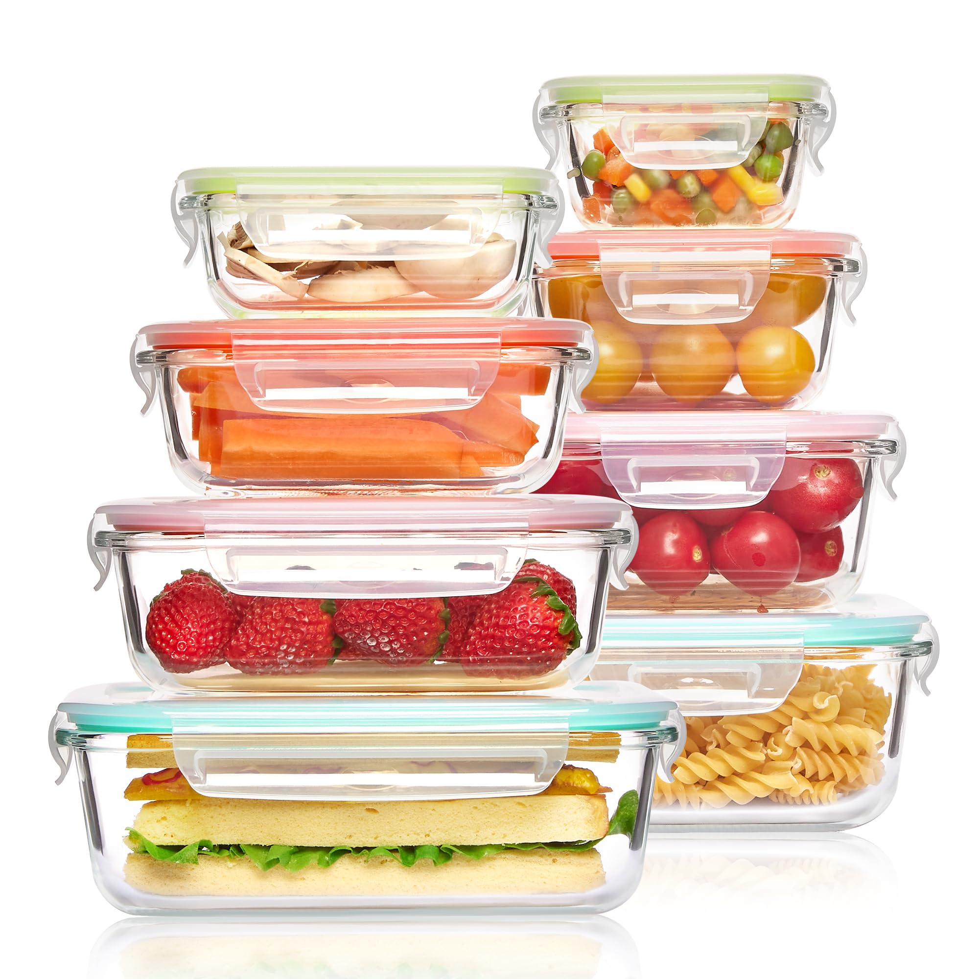 Vtopmart 8 Pack Glass Food Storage Containers with Airtight Lids, Glass Meal Prep Containers, Lunch Office Meal for Microwave, Oven, Freezer and Dishwasher, BPA Free