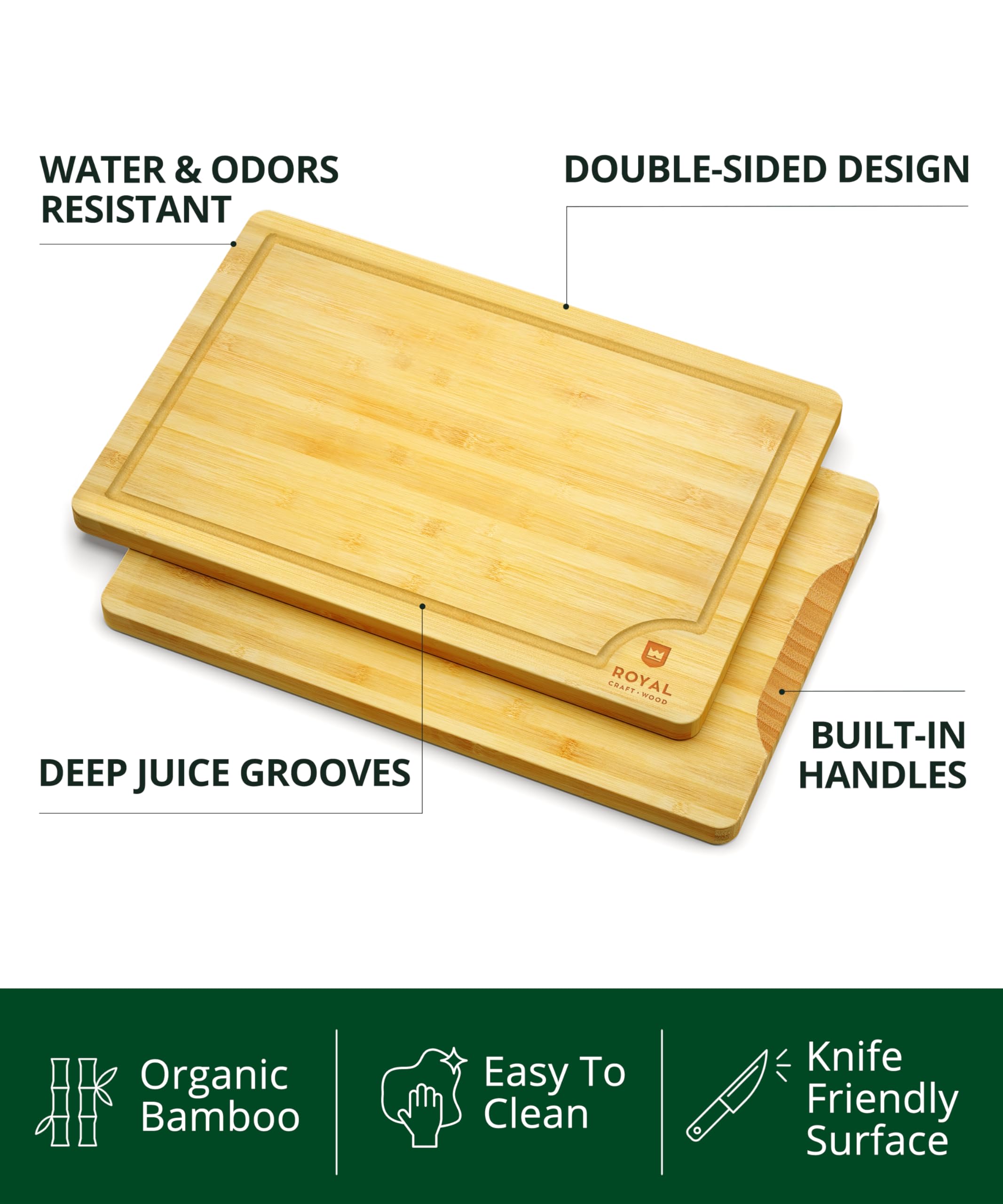ROYAL CRAFT WOOD Wooden Cutting Boards for Kitchen Meal Prep & Serving - Bamboo Wood Serving Board Set - Charcuterie & Chopping Butcher Block for Meat