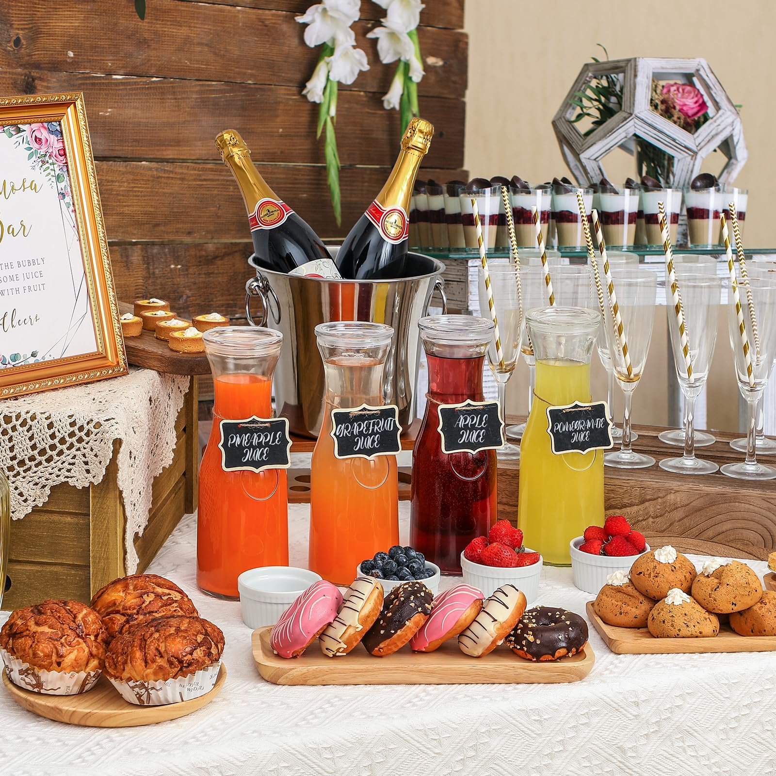 Set of 6 Glass Carafe with Lid, 1 Liter Beverage Serveware Carafe, Clear Glass Pitcher for Mimosa Bar, Brunch, Cold Water, Juice, Milk, Iced Tea, Lemonade