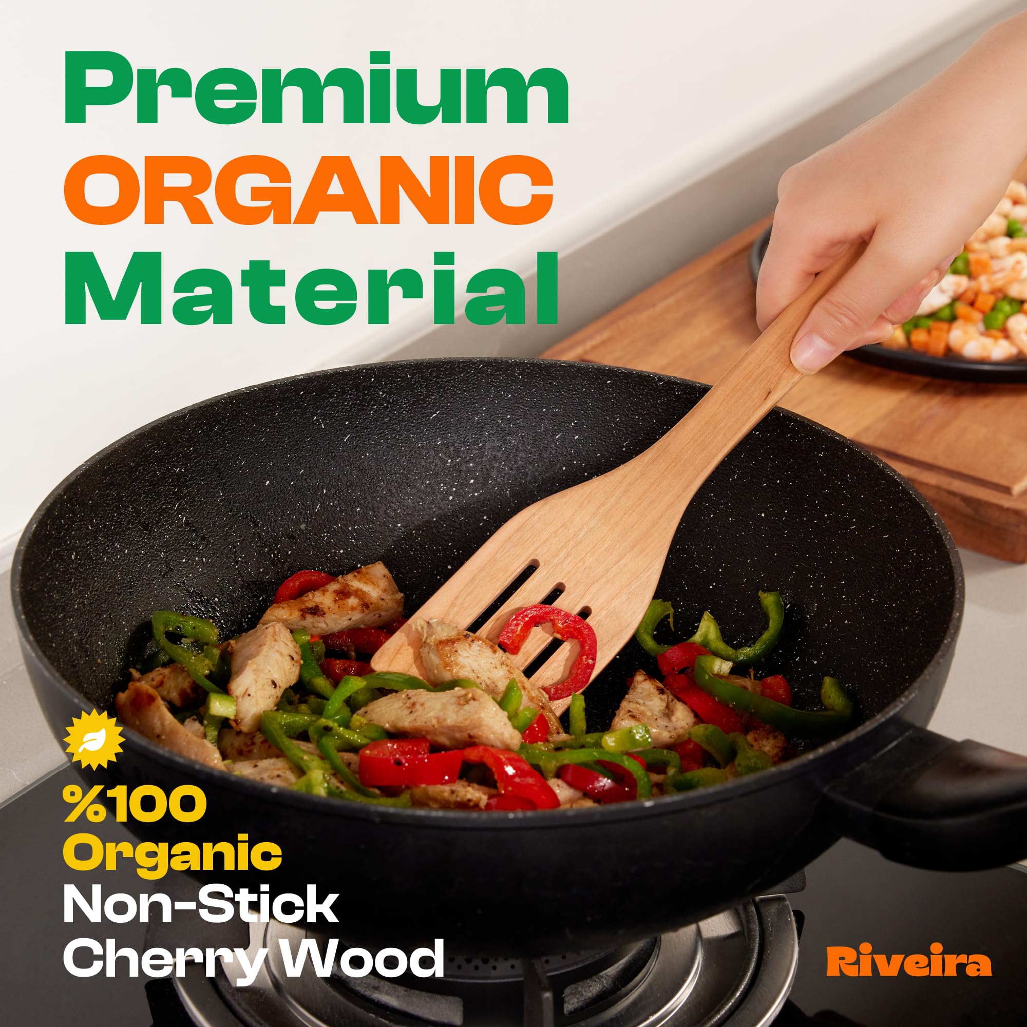 Riveira Premium Brown Bamboo Wooden Spoons for Cooking Set of 9 – Premium Brown Bamboo Wooden Cooking Utensils, Wooden Spatula, Wooden Spoon - Premium Quality Wooden Utensil Set for Non-Toxic Cooking