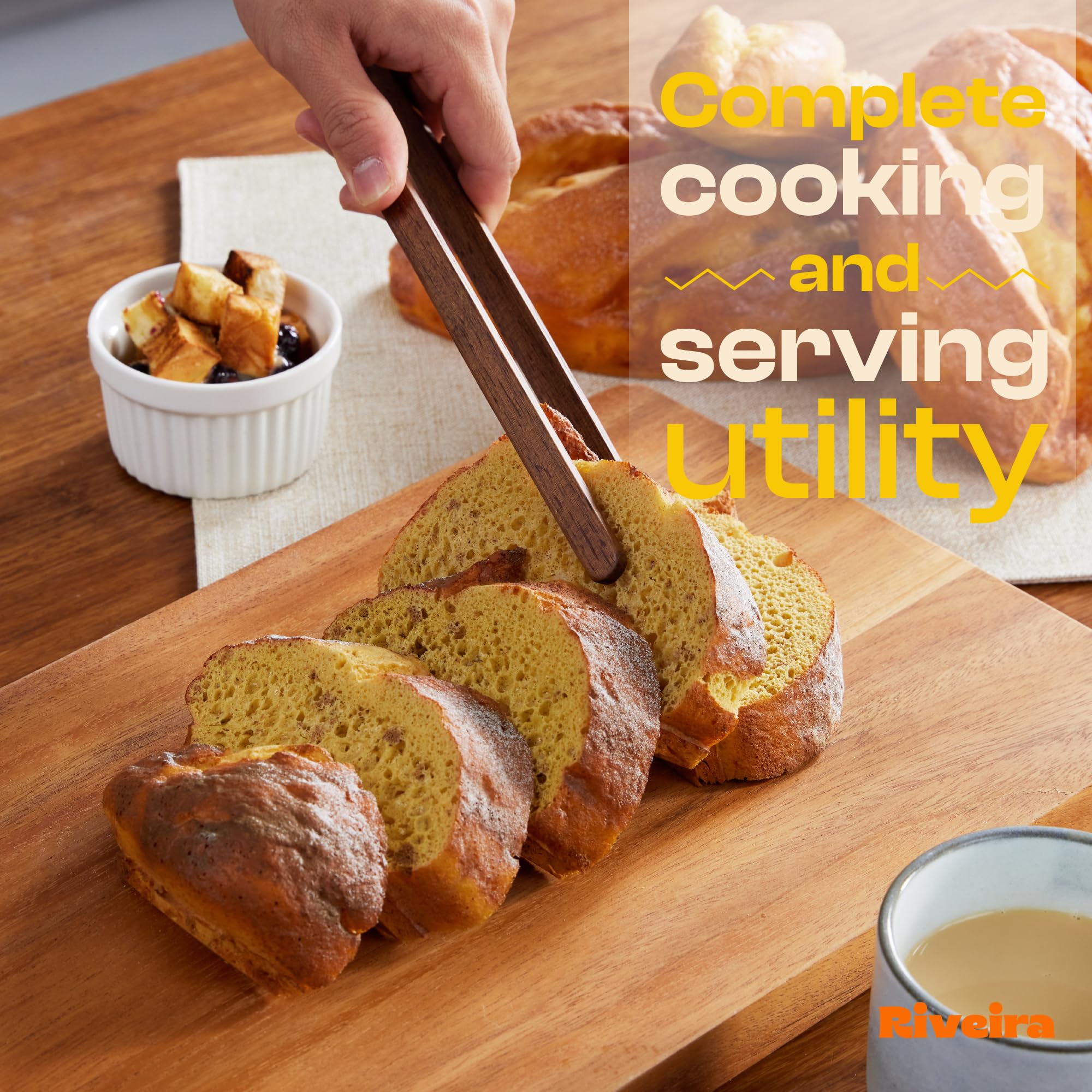 Riveira Premium Brown Bamboo Wooden Spoons for Cooking Set of 9 – Premium Brown Bamboo Wooden Cooking Utensils, Wooden Spatula, Wooden Spoon - Premium Quality Wooden Utensil Set for Non-Toxic Cooking