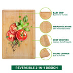 Bamboo Cutting Boards for Kitchen [Set of 3] Wood Cutting Board for Chopping Meat, Vegetables, Fruits, Cheese, Knife Friendly Serving Tray with Handles