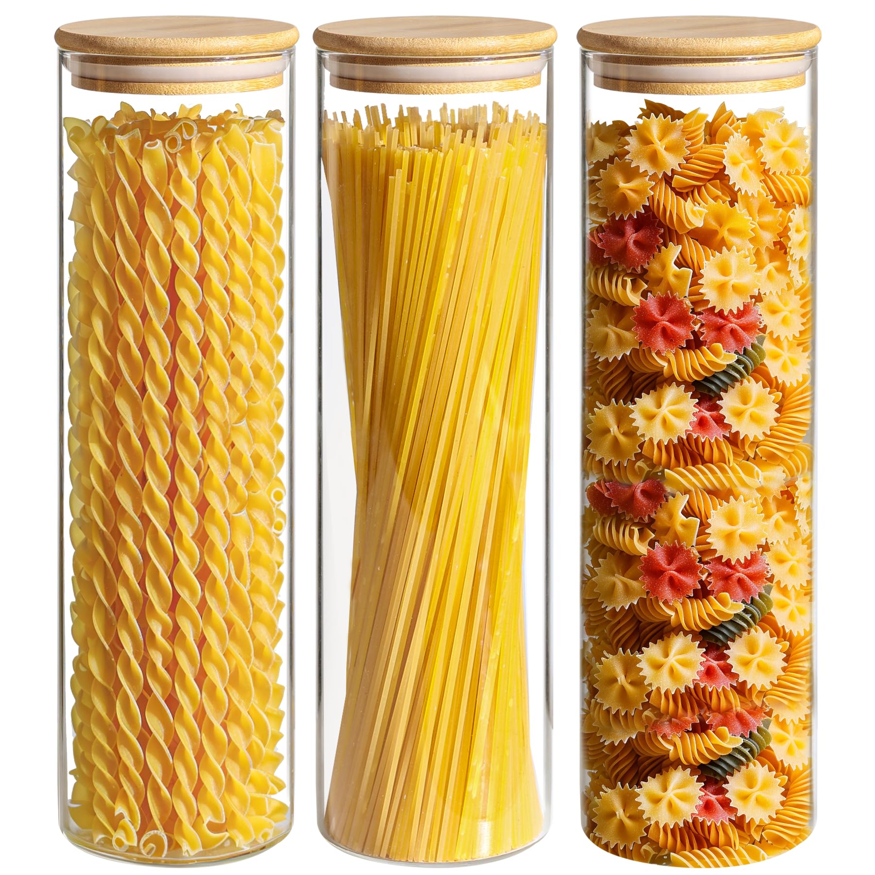 ComSaf 1 Qt Glass Storage Containers with Lids, Glass Jars with Lids, Clear Food Storage Jar, Round Canister Set of 6, Pantry Organizers for Cookie Pasta Flour Rice Tea Coffee Bean