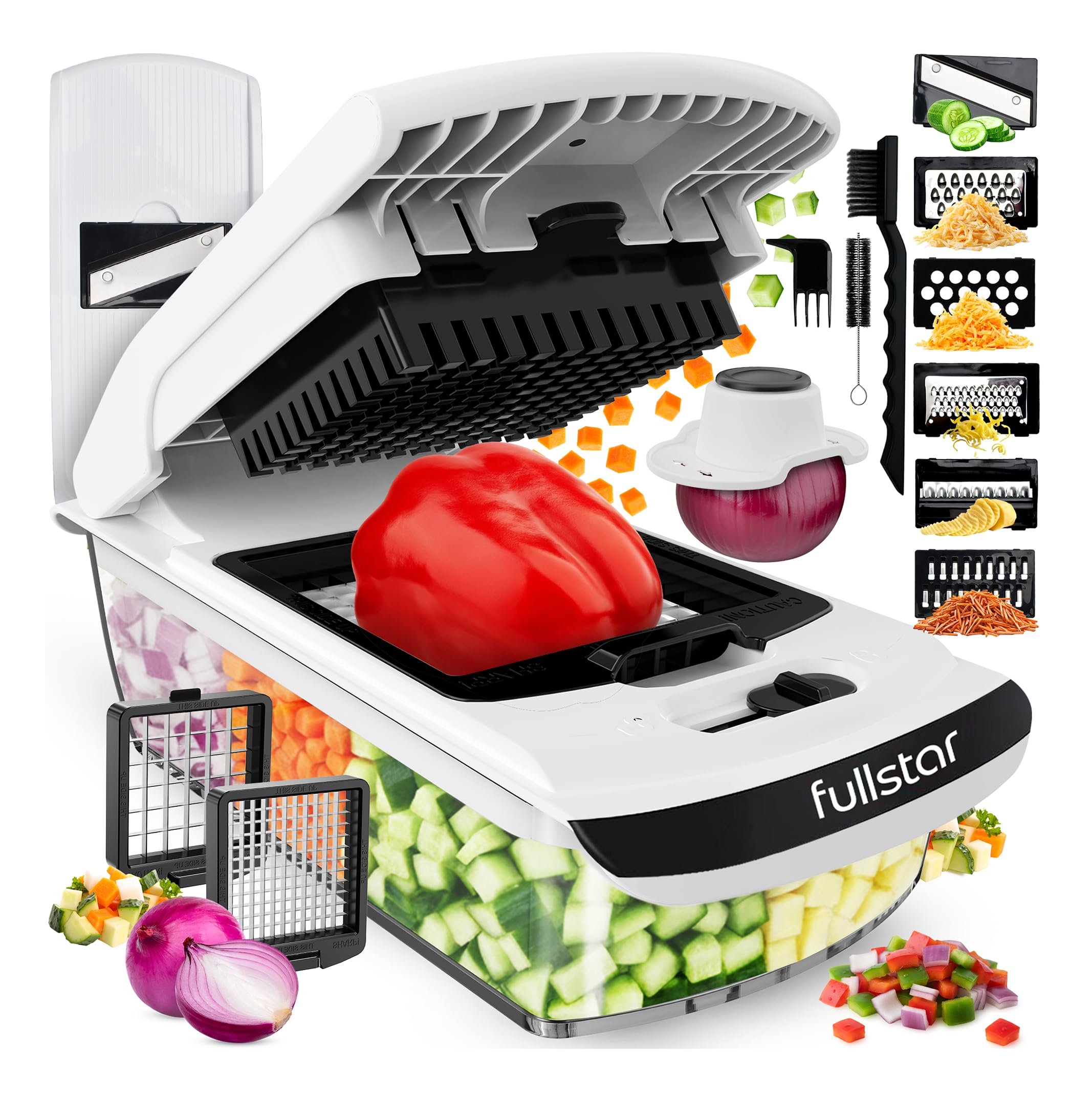 Fullstar The Original Pro Chopper - Vegetable Chopper and Spiralizer, Food Chopper with Container, Fruit Slicer, Kitchen Gadgets & Accessories, Home Essentials (4 in 1, White)