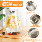 Set of 2 Glass Pitcher with Lid,2 Quart (64 oz / 1.9 Liter) Leak Proof,Glass Water Jugs, BPA-Free,Microwave & Dishwasher Safe Pitcher,Sun & Iced Tea, Sangria,Cold Brew Coffee & More