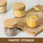NETANY 4-pack 16oz Glass jars with Airtight Lids, Overnight Oats Containers with Bamboo Lids, Wide mouth Mason Salad jars, Glass Food Storage Containers for Snacks Yogurt Spice Sugar