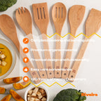 Riveira Premium Brown Bamboo Wooden Spoons for Cooking Set of 9 – Premium Brown Bamboo Wooden Cooking Utensils, Wooden Spatula, Wooden Spoon - Premium Quality Wooden Utensil Set for Non-Toxic Cooking