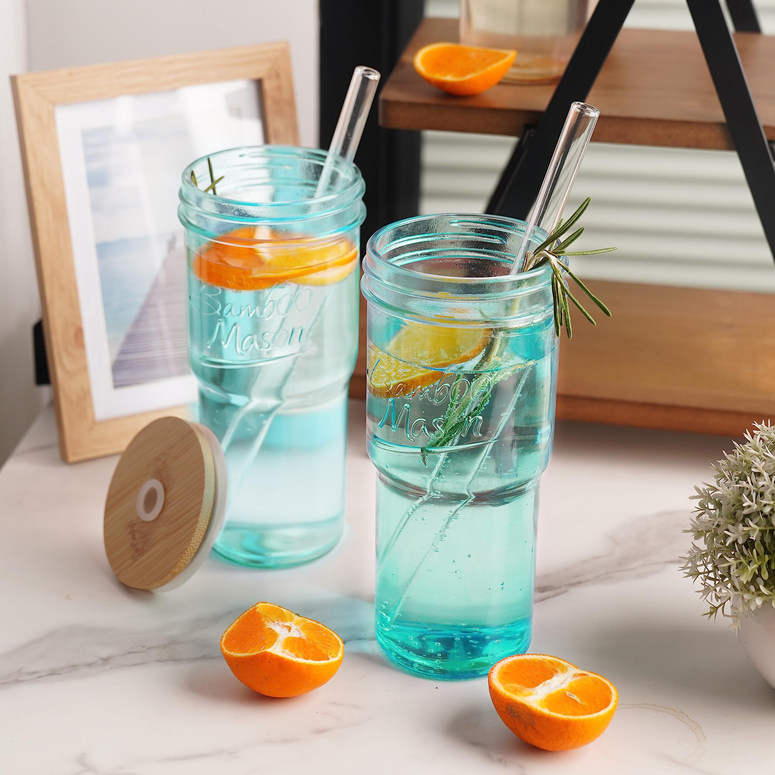 ANOTION Glass Cups with Lids and Straws - 40 Oz Tumbler with Handle and Straw Glass Water Bottles Drinking Glasses with Straws Iced Coffee Cups Travel Coffee Mug Smoothie Tumbler