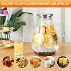 Set of 2 Glass Pitcher with Lid,2 Quart (64 oz / 1.9 Liter) Leak Proof,Glass Water Jugs, BPA-Free,Microwave & Dishwasher Safe Pitcher,Sun & Iced Tea, Sangria,Cold Brew Coffee & More