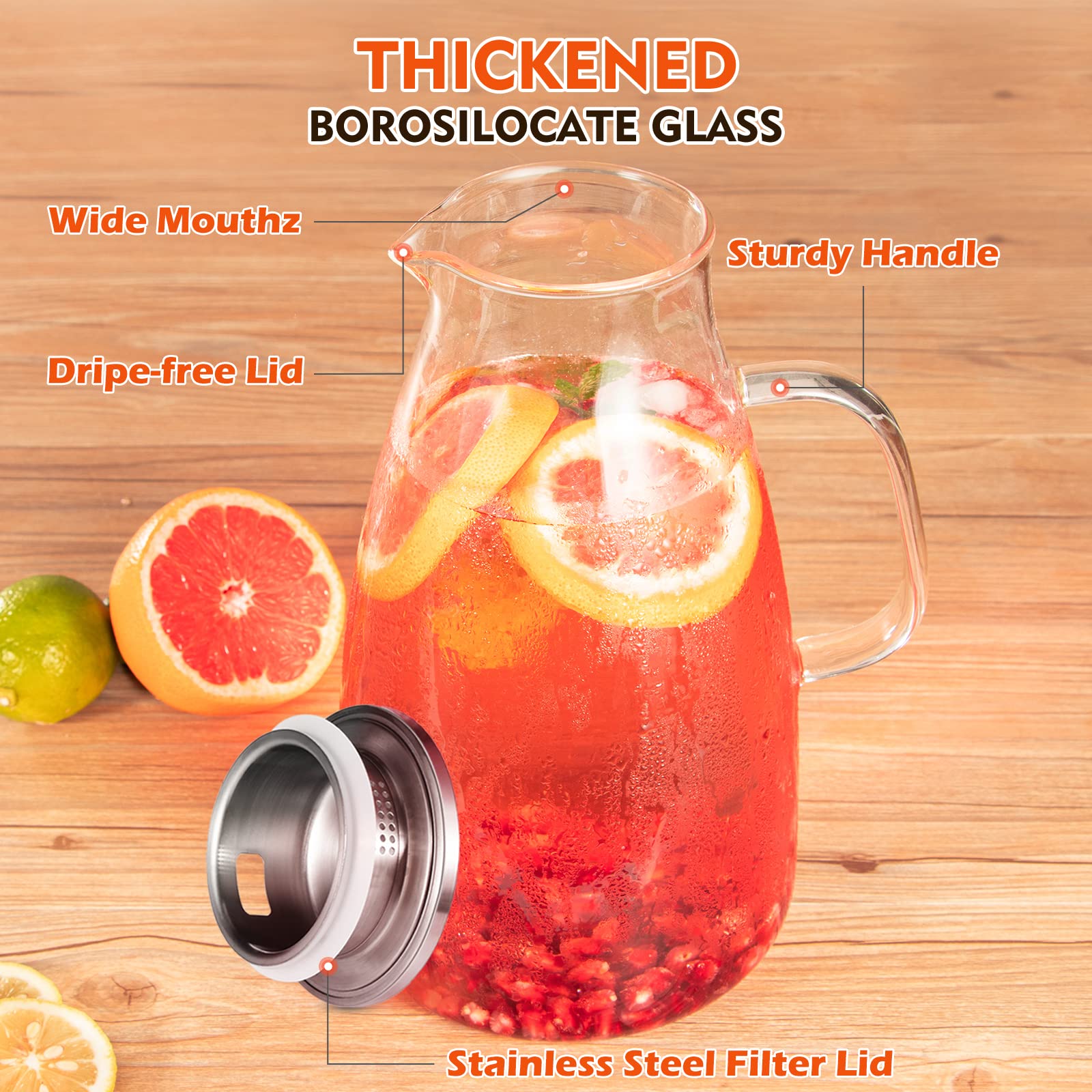 1 Gallon 128oz Glass Pitcher, Water Pitcher with Lid and Spout, Glass Carafe for Hot/Cold Drink, Water Jug for Iced Tea, Coffee, Juice, Milk, Beverage (Extra-Wide Mouth)