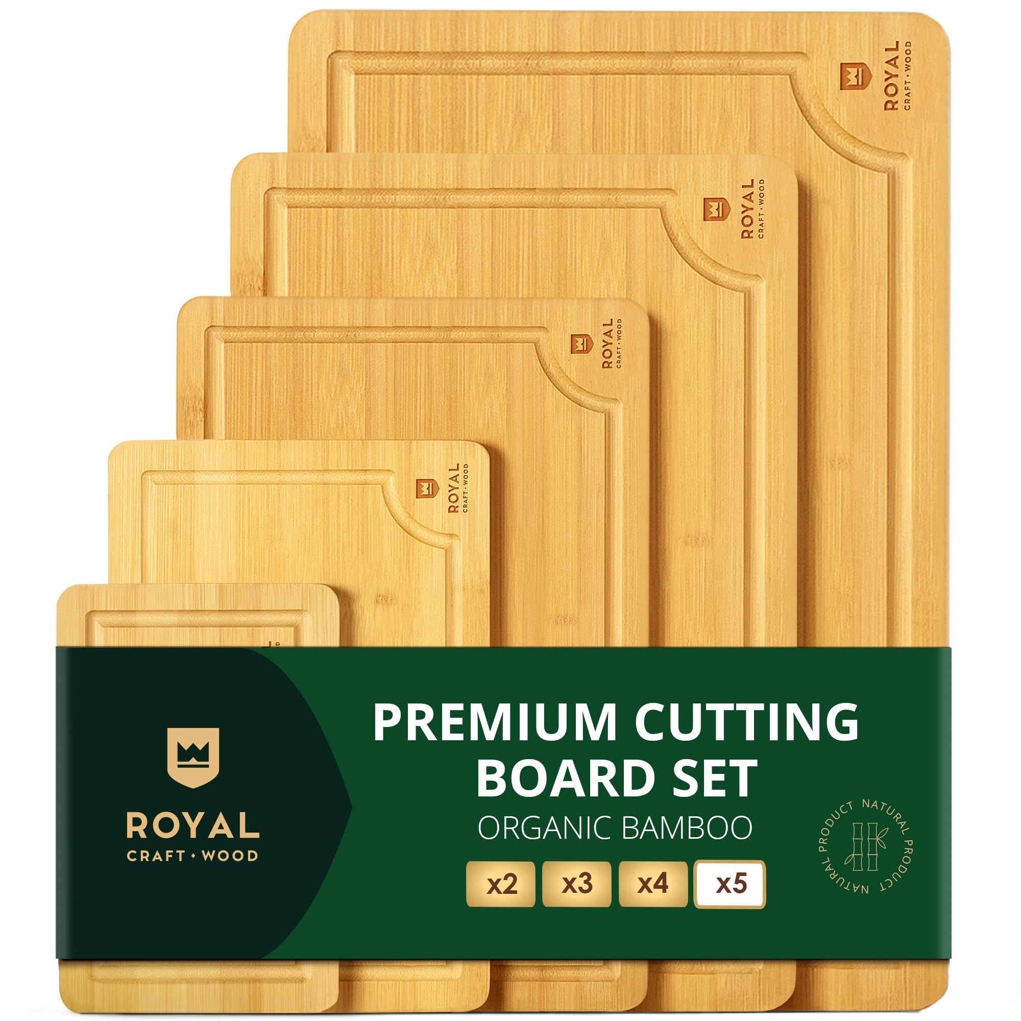 ROYAL CRAFT WOOD Wooden Cutting Boards for Kitchen Meal Prep & Serving - Bamboo Wood Serving Board Set - Charcuterie & Chopping Butcher Block for Meat
