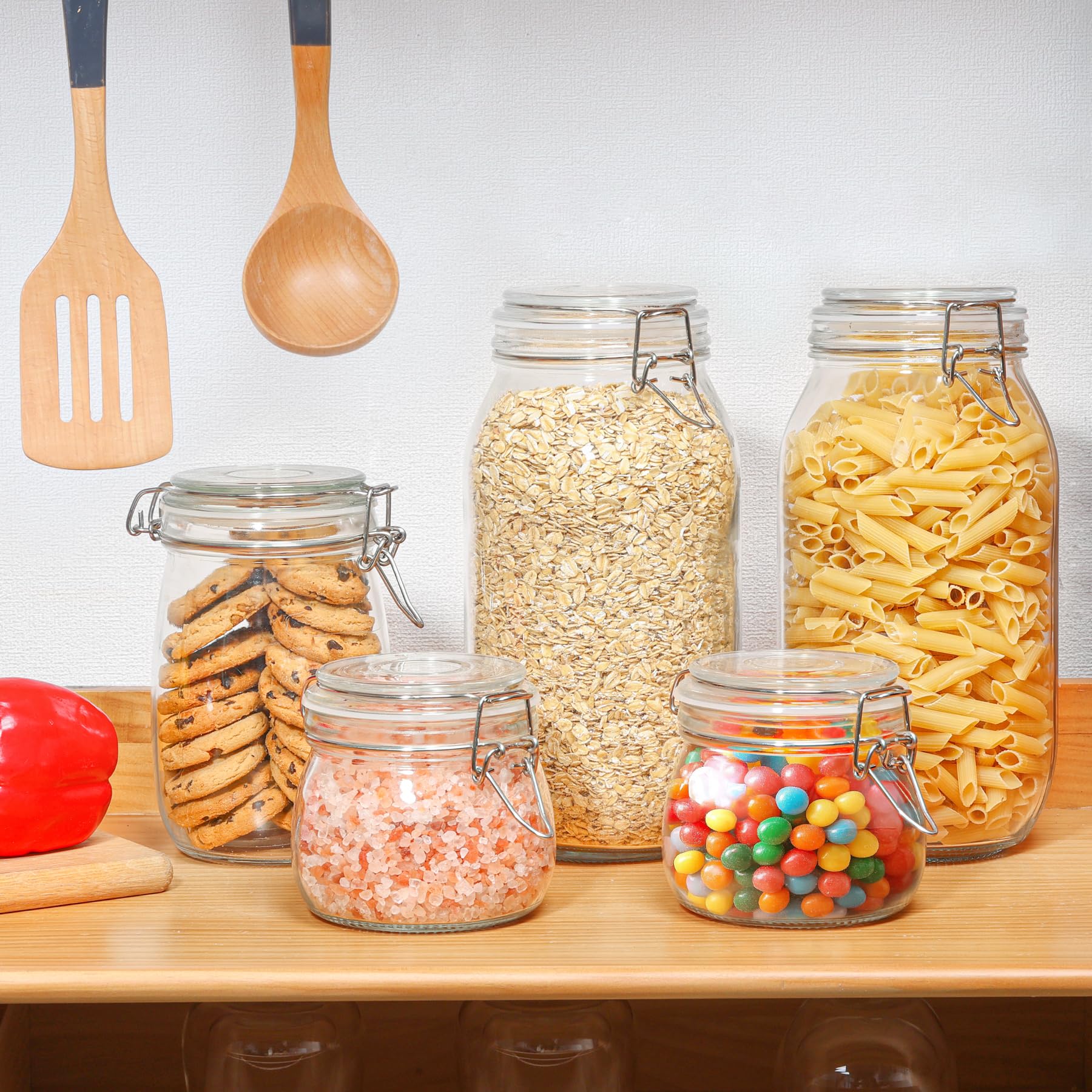 ComSaf Large Glass Jars with Lid 64 oz, Large Mason Jars Set of 3, Glass Canisters with Airtight Lids, Half Gallon Canning Jar with Seal Wire Clip Fastening for Kitchen, Pickle, Flour, Sugar, Cereal