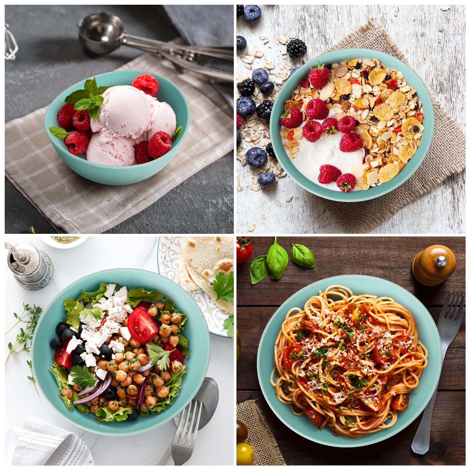 9.6'' Serving Bowls, 84oz Bamboo Fiber Salad Bowl Set of 4, Deep Serving Bowls Set, Large Oval Individual Bowls for Eating Salad/Pasta/Cereal/Pho, Ideal for Home & Restaurant (Matte White)