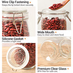 ComSaf Large Glass Jars with Lid 64 oz, Large Mason Jars Set of 3, Glass Canisters with Airtight Lids, Half Gallon Canning Jar with Seal Wire Clip Fastening for Kitchen, Pickle, Flour, Sugar, Cereal