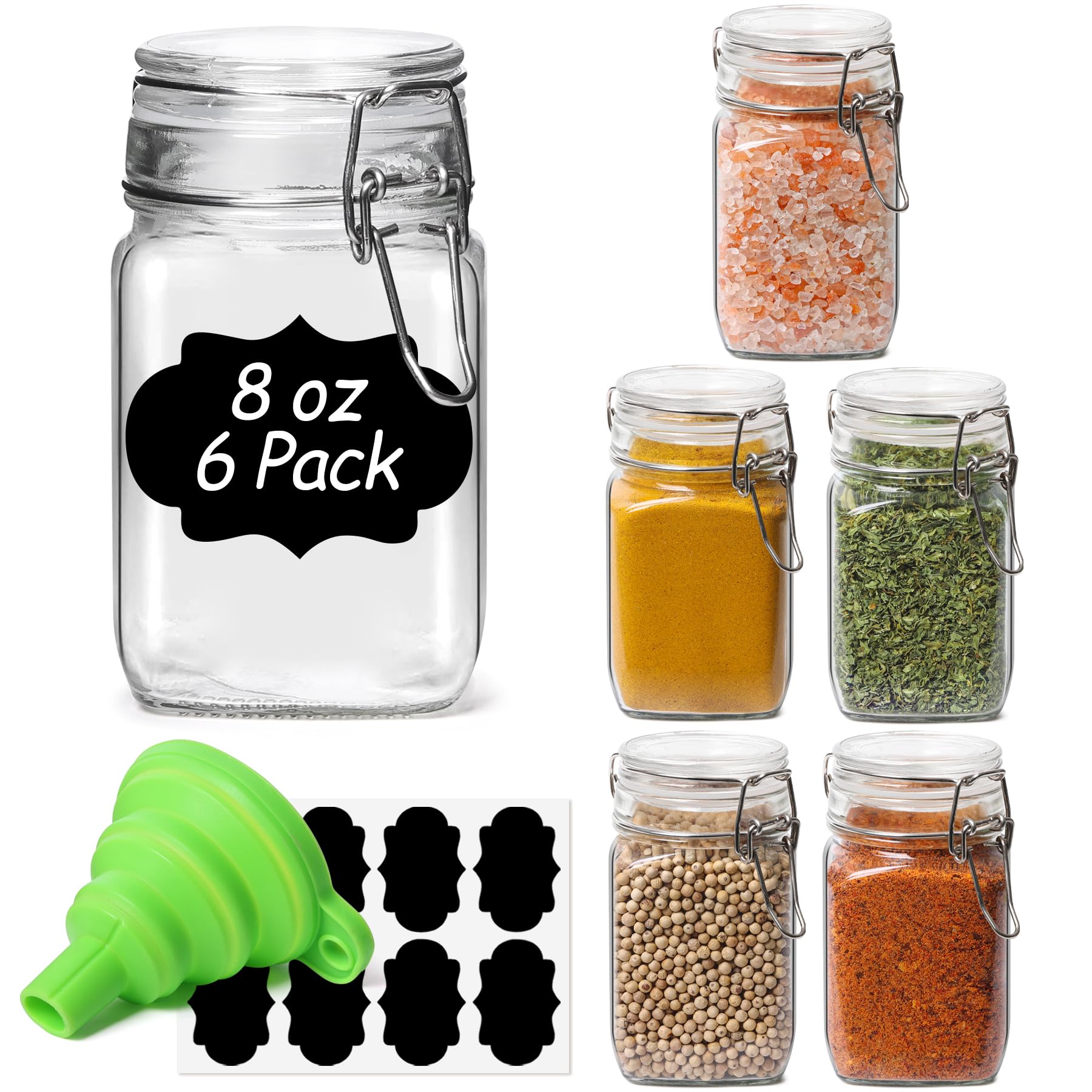 ComSaf Airtight Glass Jars with Lids 17oz Small Food Storage Container Set of 6 - Airtight Canister with Clear Preserving Seal Wire Clip Fastening for Kitchen Canning Pickling Mason jars