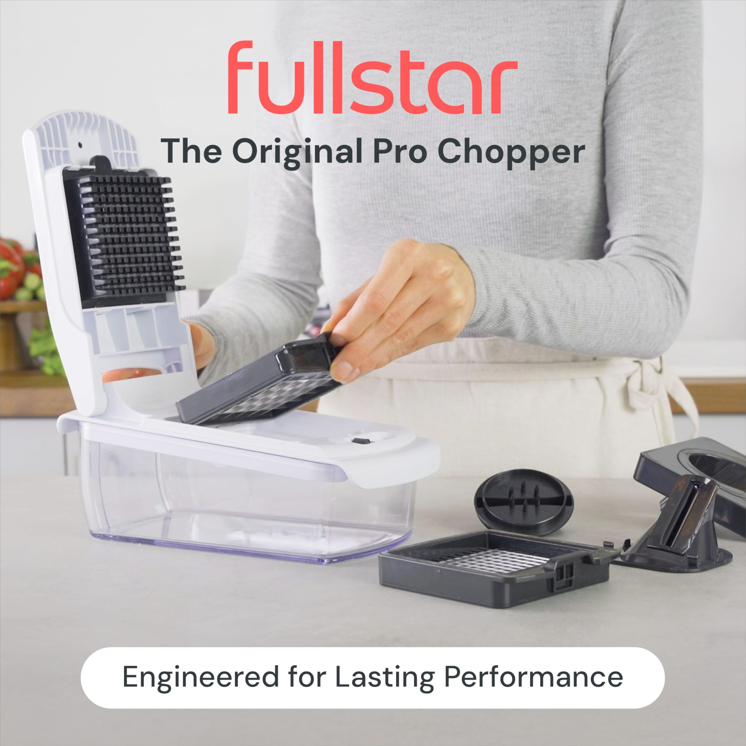Fullstar The Original Pro Chopper - Vegetable Chopper and Spiralizer, Food Chopper with Container, Fruit Slicer, Kitchen Gadgets & Accessories, Home Essentials (4 in 1, White)