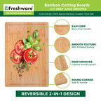 Bamboo Cutting Boards for Kitchen [Set of 3] Wood Cutting Board for Chopping Meat, Vegetables, Fruits, Cheese, Knife Friendly Serving Tray with Handles