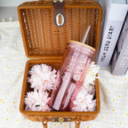 ANOTION Glass Cups with Lids and Straws - 40 Oz Tumbler with Handle and Straw Glass Water Bottles Drinking Glasses with Straws Iced Coffee Cups Travel Coffee Mug Smoothie Tumbler