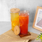 ANOTION Glass Cups with Lids and Straws - 40 Oz Tumbler with Handle and Straw Glass Water Bottles Drinking Glasses with Straws Iced Coffee Cups Travel Coffee Mug Smoothie Tumbler