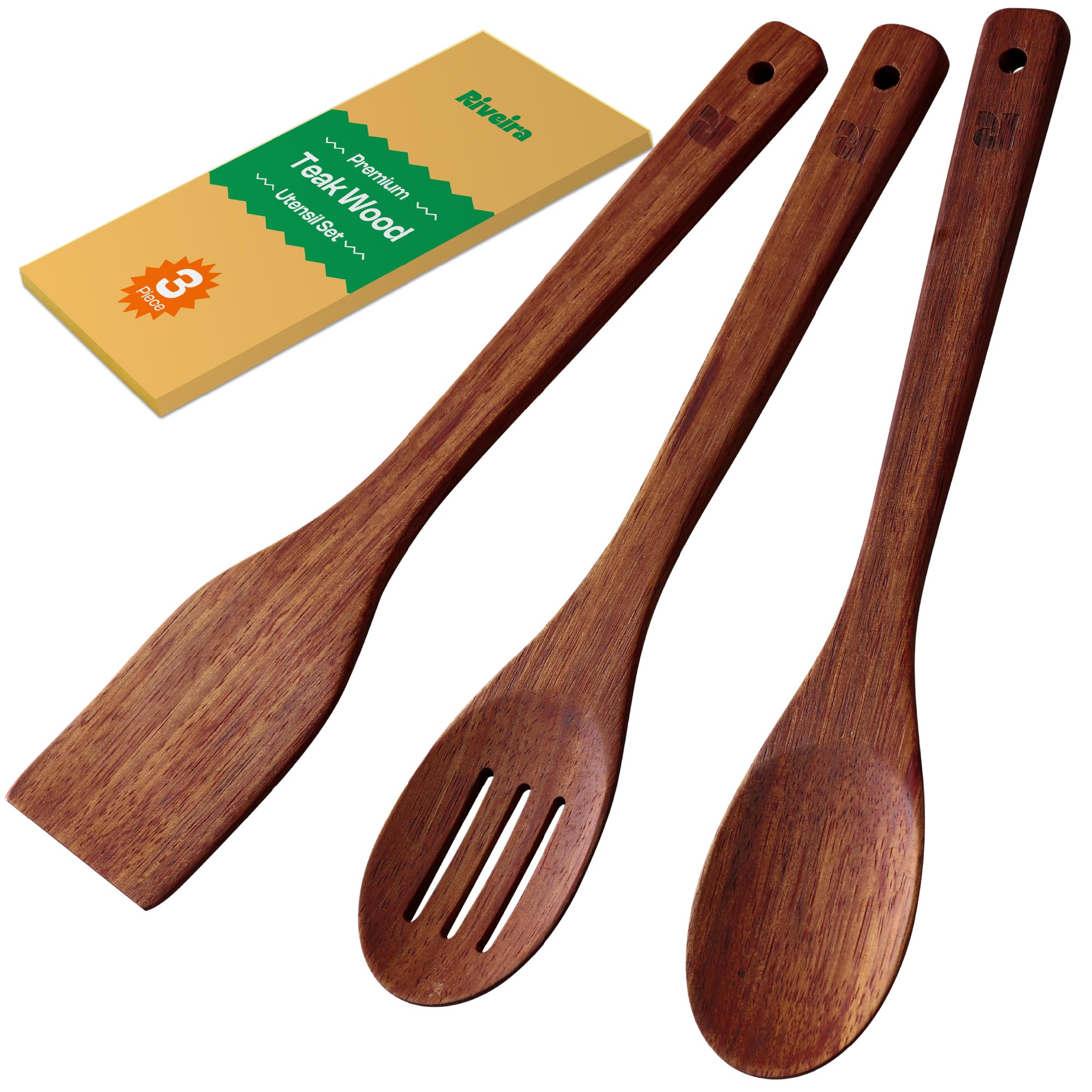 Riveira Premium Brown Bamboo Wooden Spoons for Cooking Set of 9 – Premium Brown Bamboo Wooden Cooking Utensils, Wooden Spatula, Wooden Spoon - Premium Quality Wooden Utensil Set for Non-Toxic Cooking