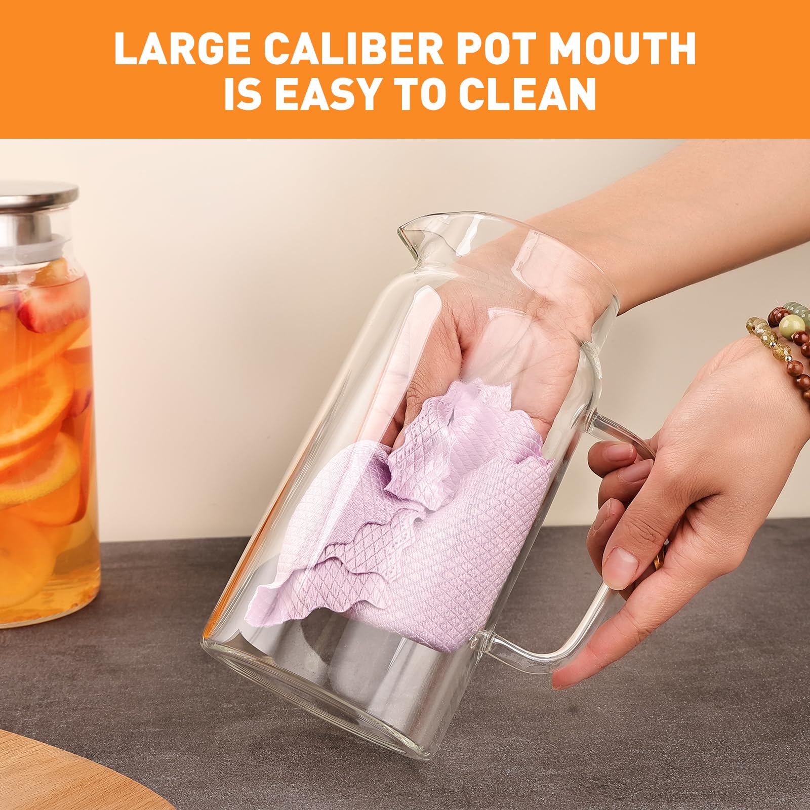 Set of 2 Glass Pitcher with Lid,2 Quart (64 oz / 1.9 Liter) Leak Proof,Glass Water Jugs, BPA-Free,Microwave & Dishwasher Safe Pitcher,Sun & Iced Tea, Sangria,Cold Brew Coffee & More