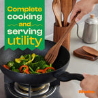 Riveira Premium Brown Bamboo Wooden Spoons for Cooking Set of 9 – Premium Brown Bamboo Wooden Cooking Utensils, Wooden Spatula, Wooden Spoon - Premium Quality Wooden Utensil Set for Non-Toxic Cooking