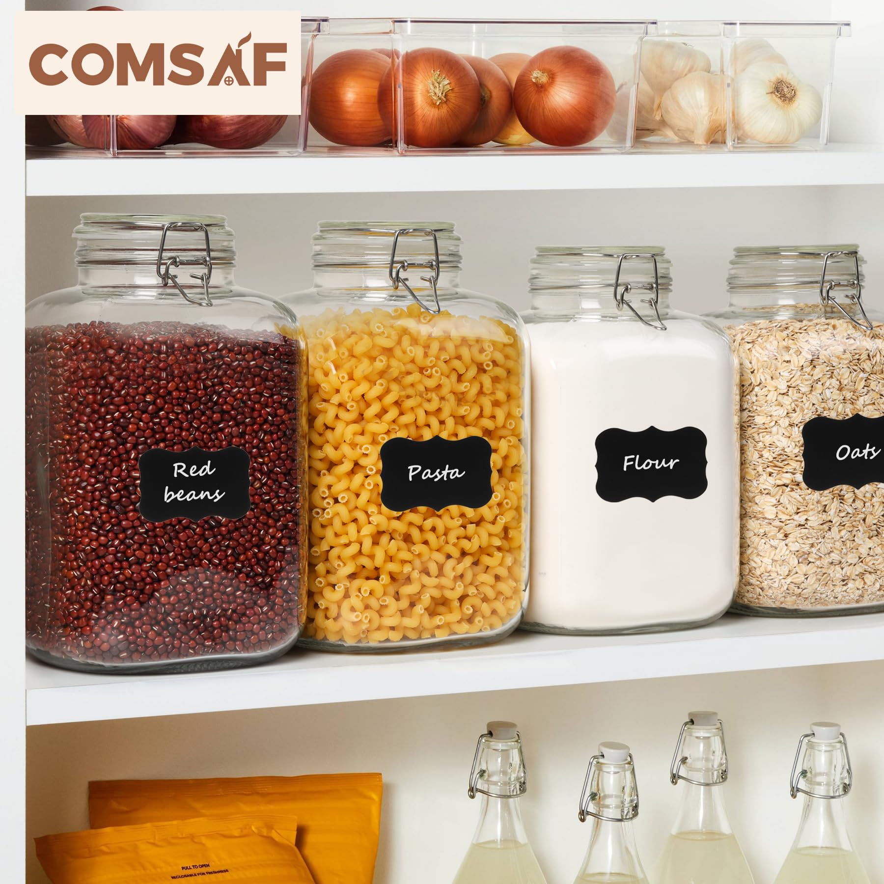 ComSaf Large Glass Jars with Lid 64 oz, Large Mason Jars Set of 3, Glass Canisters with Airtight Lids, Half Gallon Canning Jar with Seal Wire Clip Fastening for Kitchen, Pickle, Flour, Sugar, Cereal