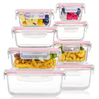 Vtopmart 8 Pack Glass Food Storage Containers with Airtight Lids, Glass Meal Prep Containers, Lunch Office Meal for Microwave, Oven, Freezer and Dishwasher, BPA Free