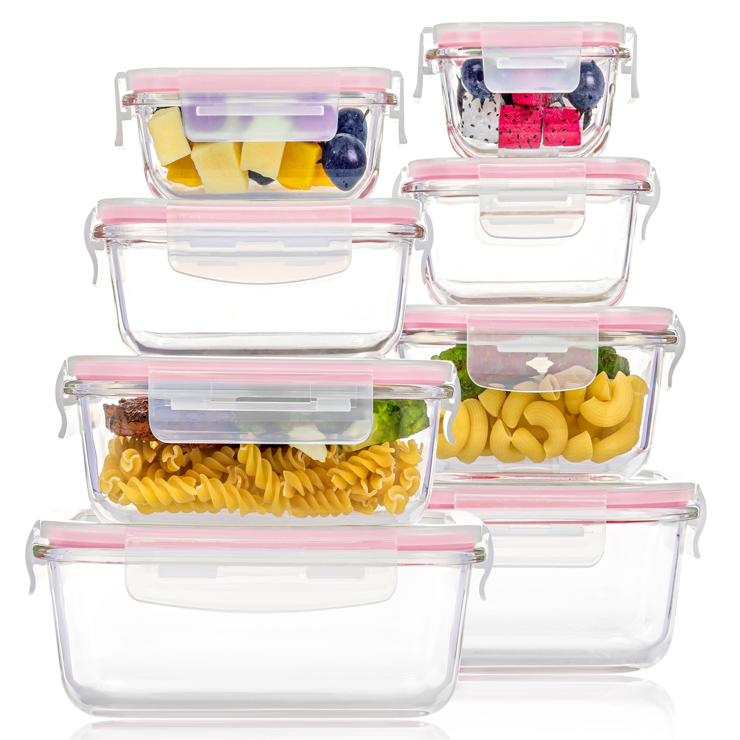 Vtopmart 8 Pack Glass Food Storage Containers with Airtight Lids, Glass Meal Prep Containers, Lunch Office Meal for Microwave, Oven, Freezer and Dishwasher, BPA Free