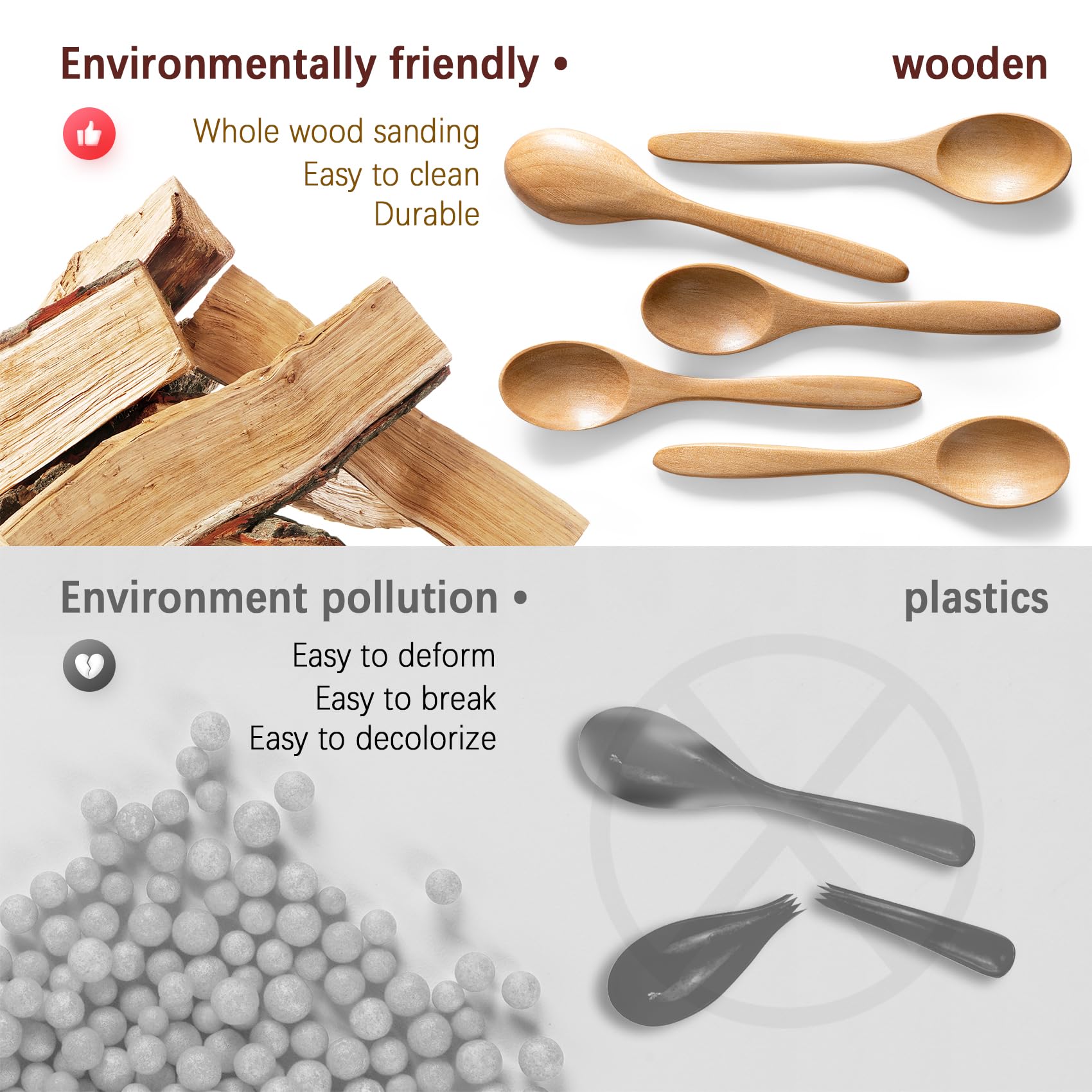 7 PCS Small Wooden Spoons, 5.8 Inch Honey Spoons for Tea, Hardwood Wooden Honey Teaspoon for Coffee, Little Tiny Wood Spoons, Bamboo Table Spoon for stirring, Wooden Spoons for Utensils Set