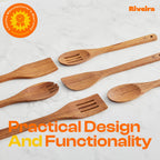 Riveira Premium Brown Bamboo Wooden Spoons for Cooking Set of 9 – Premium Brown Bamboo Wooden Cooking Utensils, Wooden Spatula, Wooden Spoon - Premium Quality Wooden Utensil Set for Non-Toxic Cooking