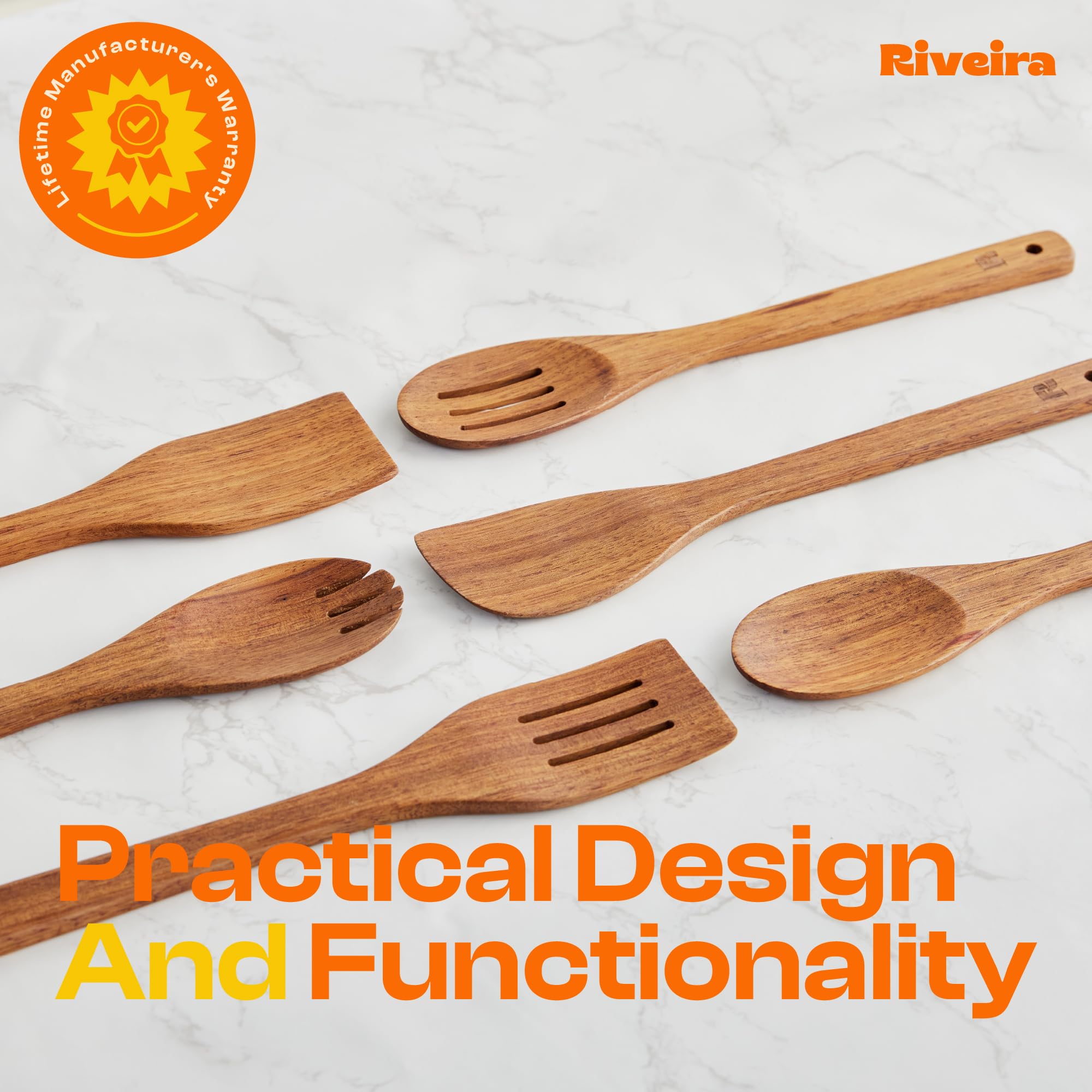 Riveira Premium Brown Bamboo Wooden Spoons for Cooking Set of 9 – Premium Brown Bamboo Wooden Cooking Utensils, Wooden Spatula, Wooden Spoon - Premium Quality Wooden Utensil Set for Non-Toxic Cooking