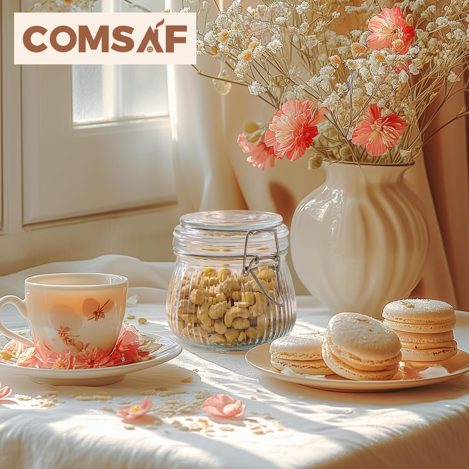 ComSaf Airtight Glass Jars with Lids 17oz Small Food Storage Container Set of 6 - Airtight Canister with Clear Preserving Seal Wire Clip Fastening for Kitchen Canning Pickling Mason jars