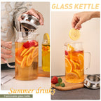 Set of 2 Glass Pitcher with Lid,2 Quart (64 oz / 1.9 Liter) Leak Proof,Glass Water Jugs, BPA-Free,Microwave & Dishwasher Safe Pitcher,Sun & Iced Tea, Sangria,Cold Brew Coffee & More
