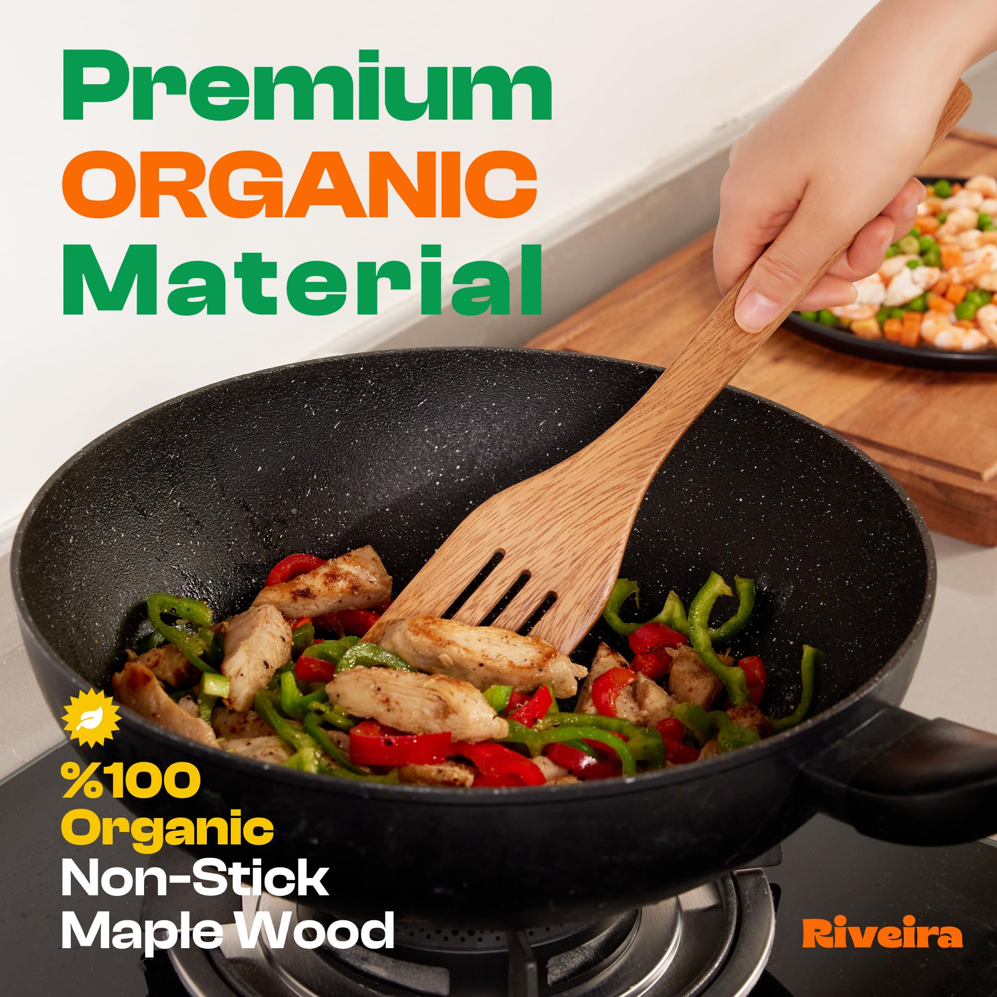 Riveira Premium Brown Bamboo Wooden Spoons for Cooking Set of 9 – Premium Brown Bamboo Wooden Cooking Utensils, Wooden Spatula, Wooden Spoon - Premium Quality Wooden Utensil Set for Non-Toxic Cooking