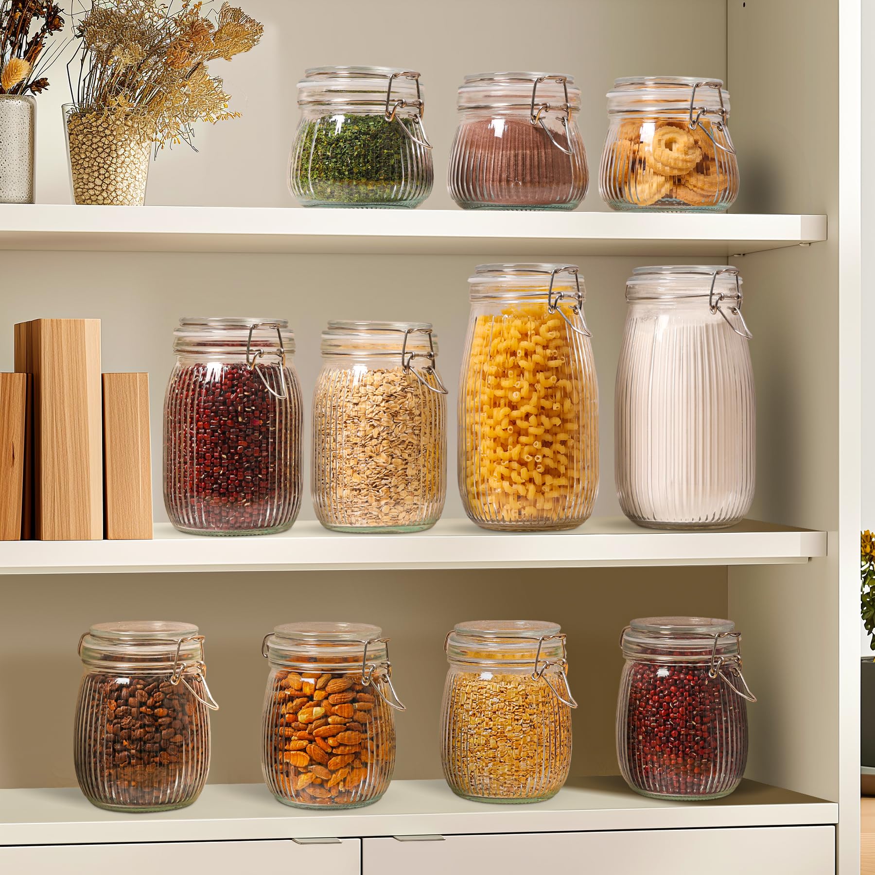 ComSaf Large Glass Jars with Lid 64 oz, Large Mason Jars Set of 3, Glass Canisters with Airtight Lids, Half Gallon Canning Jar with Seal Wire Clip Fastening for Kitchen, Pickle, Flour, Sugar, Cereal