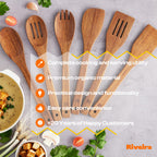 Riveira Premium Brown Bamboo Wooden Spoons for Cooking Set of 9 – Premium Brown Bamboo Wooden Cooking Utensils, Wooden Spatula, Wooden Spoon - Premium Quality Wooden Utensil Set for Non-Toxic Cooking