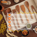 Riveira Premium Brown Bamboo Wooden Spoons for Cooking Set of 9 – Premium Brown Bamboo Wooden Cooking Utensils, Wooden Spatula, Wooden Spoon - Premium Quality Wooden Utensil Set for Non-Toxic Cooking