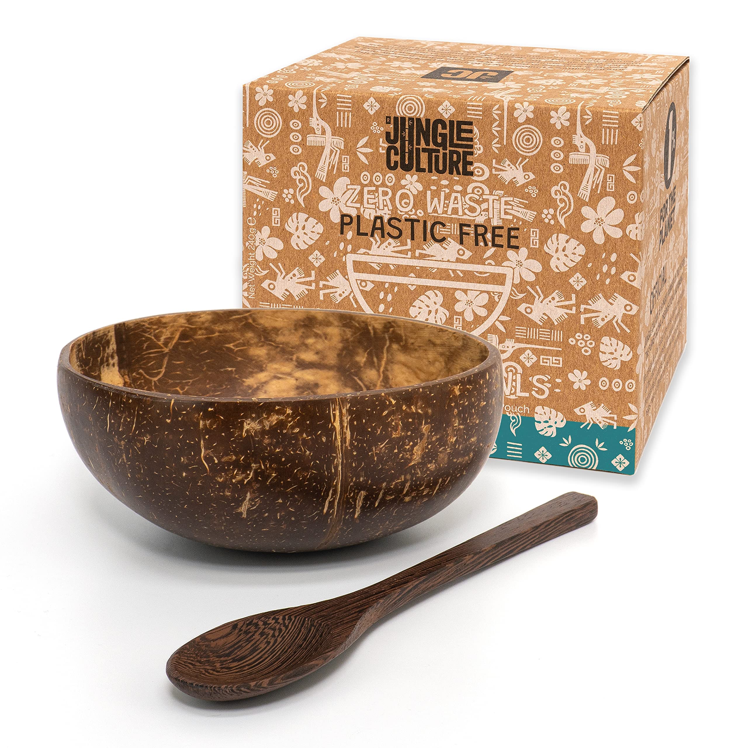 Jungle Culture 2 Polished Coconut Bowl and Wooden Spoons Set with Bamboo Straws • Natural Coconut Smoothie Bowls • Healthy Choice Coco Shell Acai & Buddha Bowls • Eco Friendly Vegan Gifts