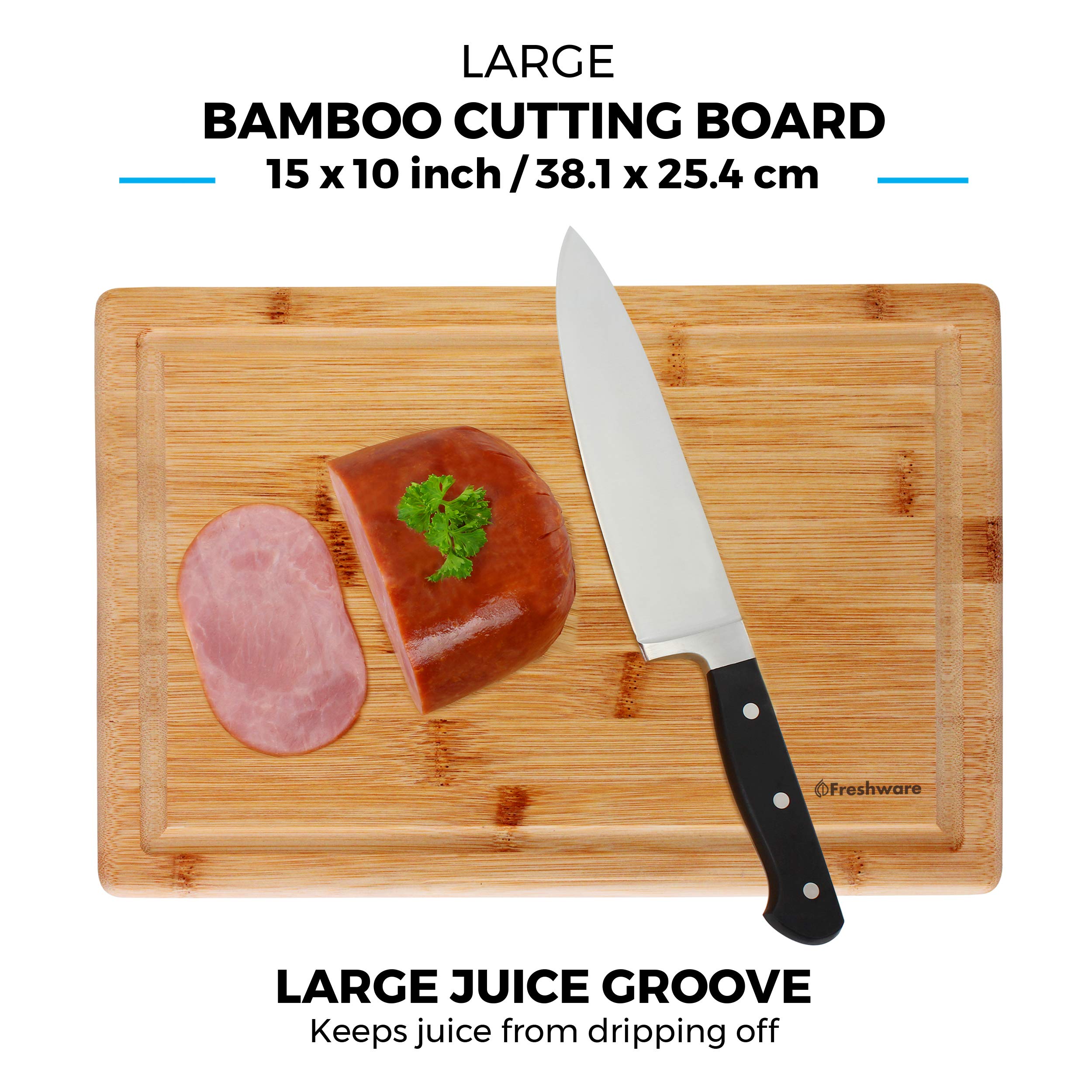 Bamboo Cutting Boards for Kitchen [Set of 3] Wood Cutting Board for Chopping Meat, Vegetables, Fruits, Cheese, Knife Friendly Serving Tray with Handles