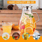 Set of 2 Glass Pitcher with Lid,2 Quart (64 oz / 1.9 Liter) Leak Proof,Glass Water Jugs, BPA-Free,Microwave & Dishwasher Safe Pitcher,Sun & Iced Tea, Sangria,Cold Brew Coffee & More